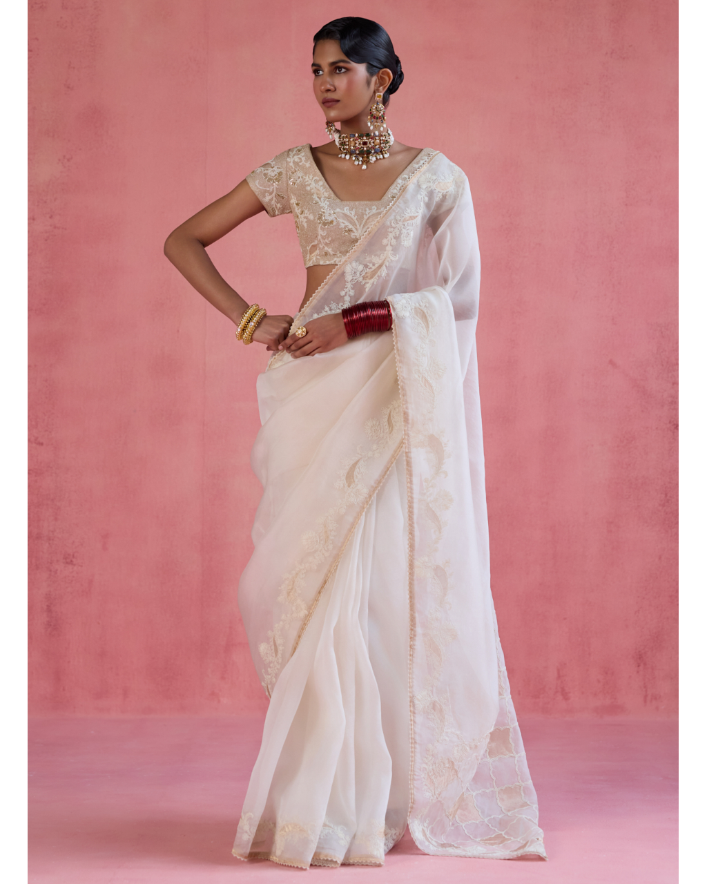 Zeba Sari Set - Ivory