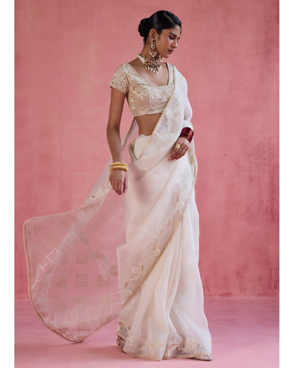Zeba Sari Set - Ivory