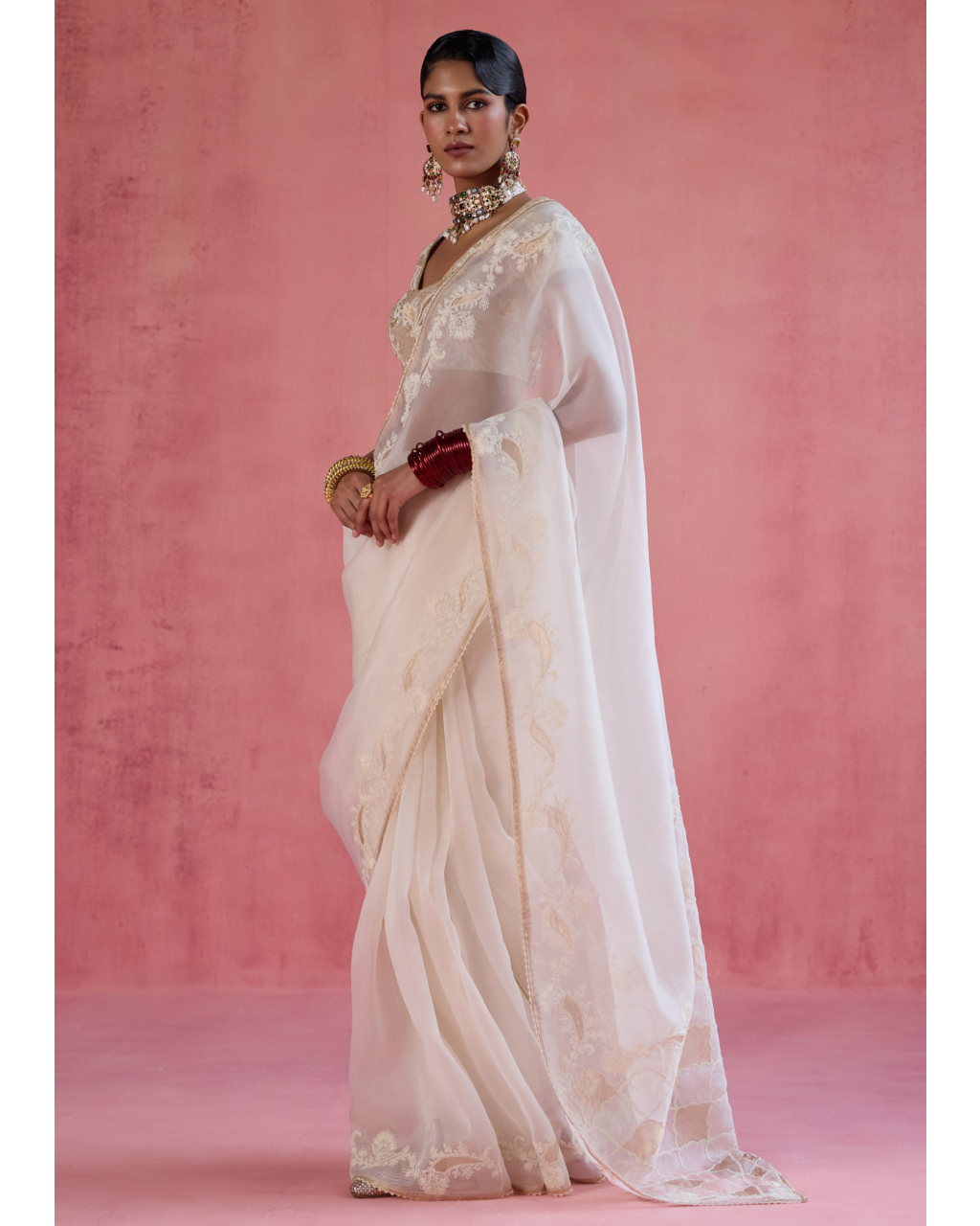 Zeba Sari Set - Ivory