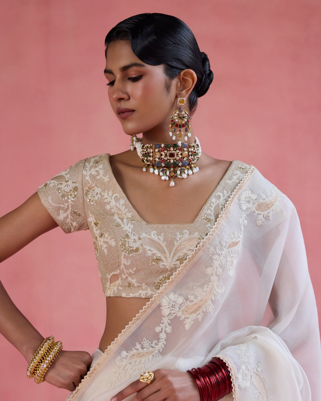 Zeba Sari Set - Ivory