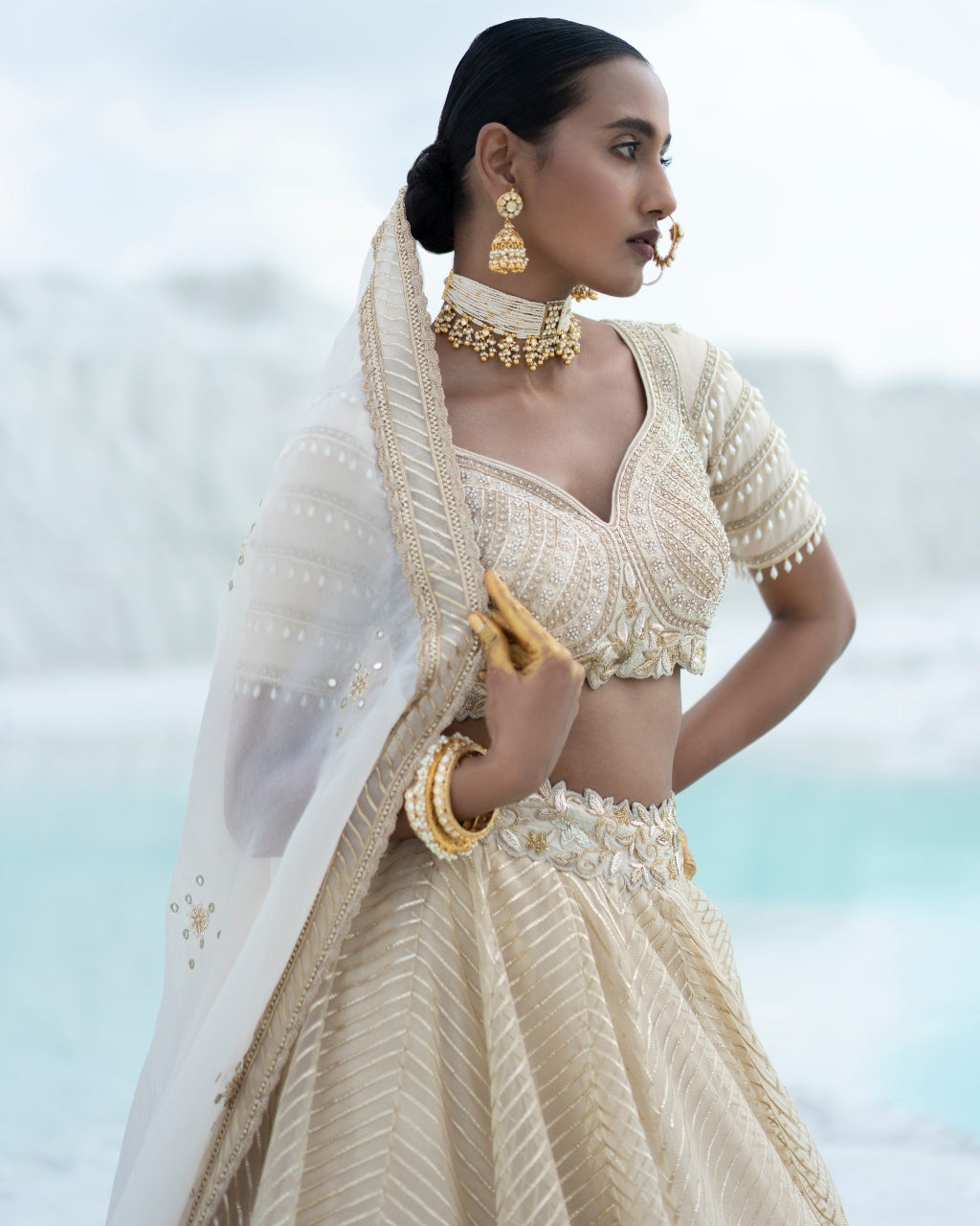 Gota Ivory Lehenga Set