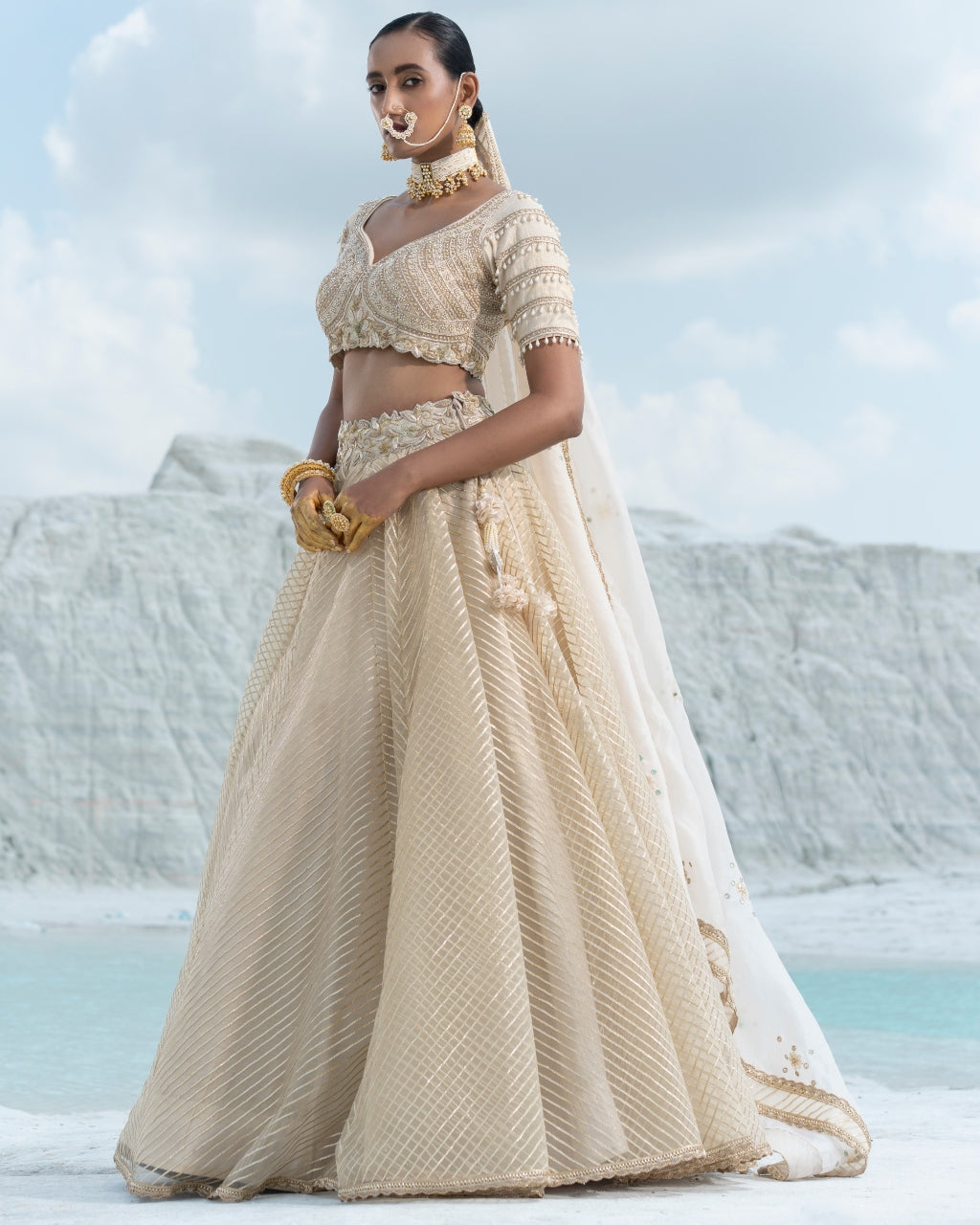 Gota Ivory Lehenga Set