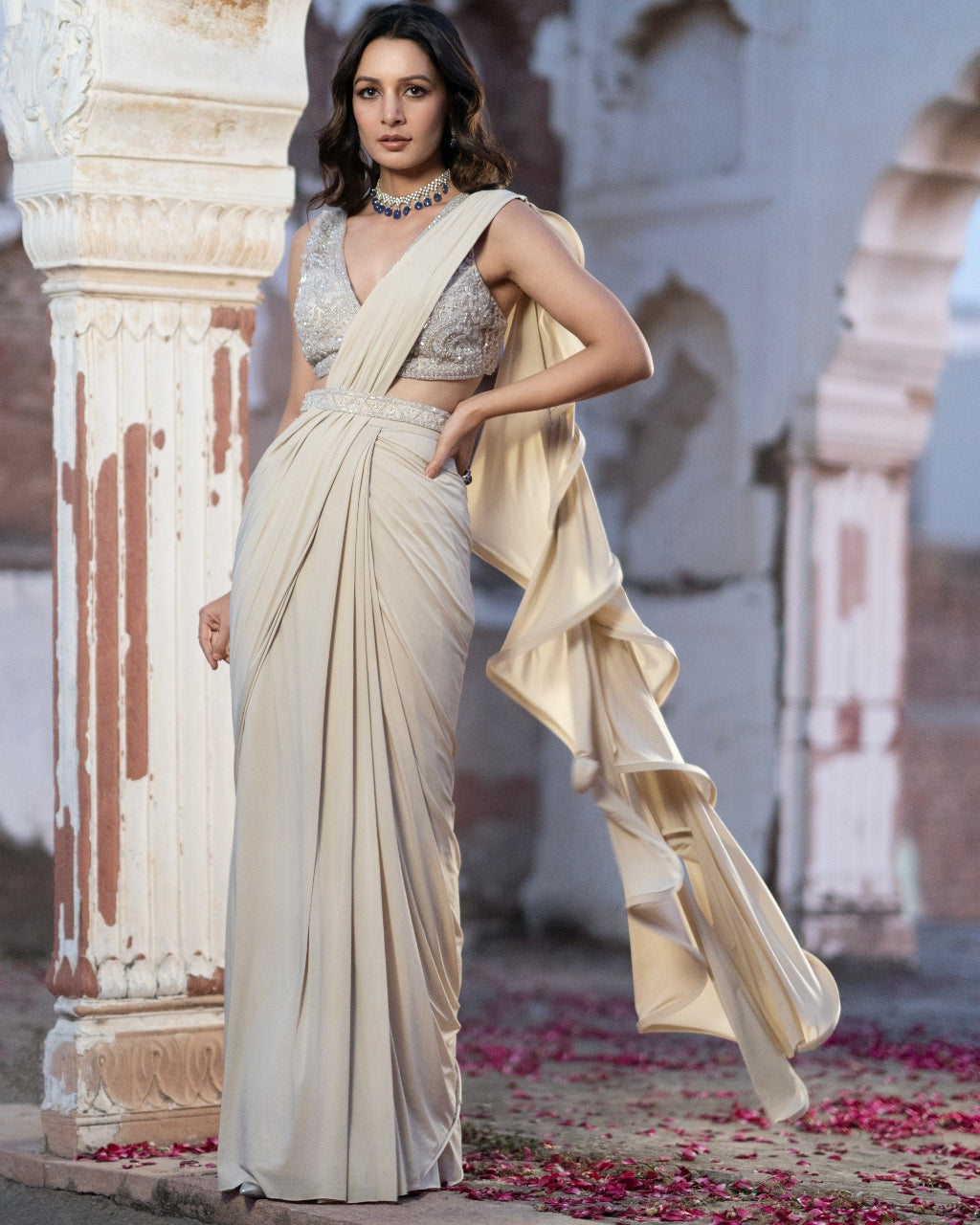 Crystal Ivory Sari Set