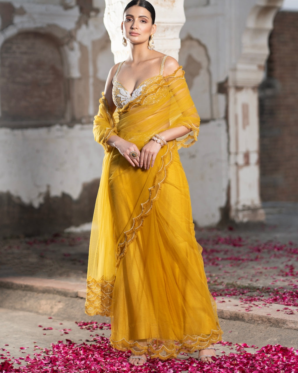 Amber Sequined Sari Set