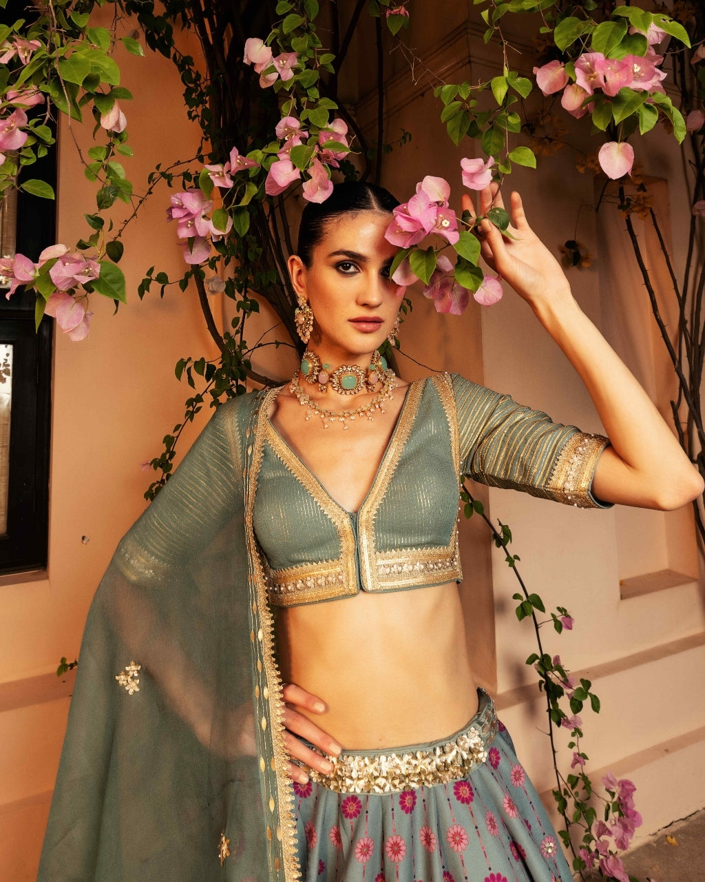 Nazreen Teal Lehenga Set