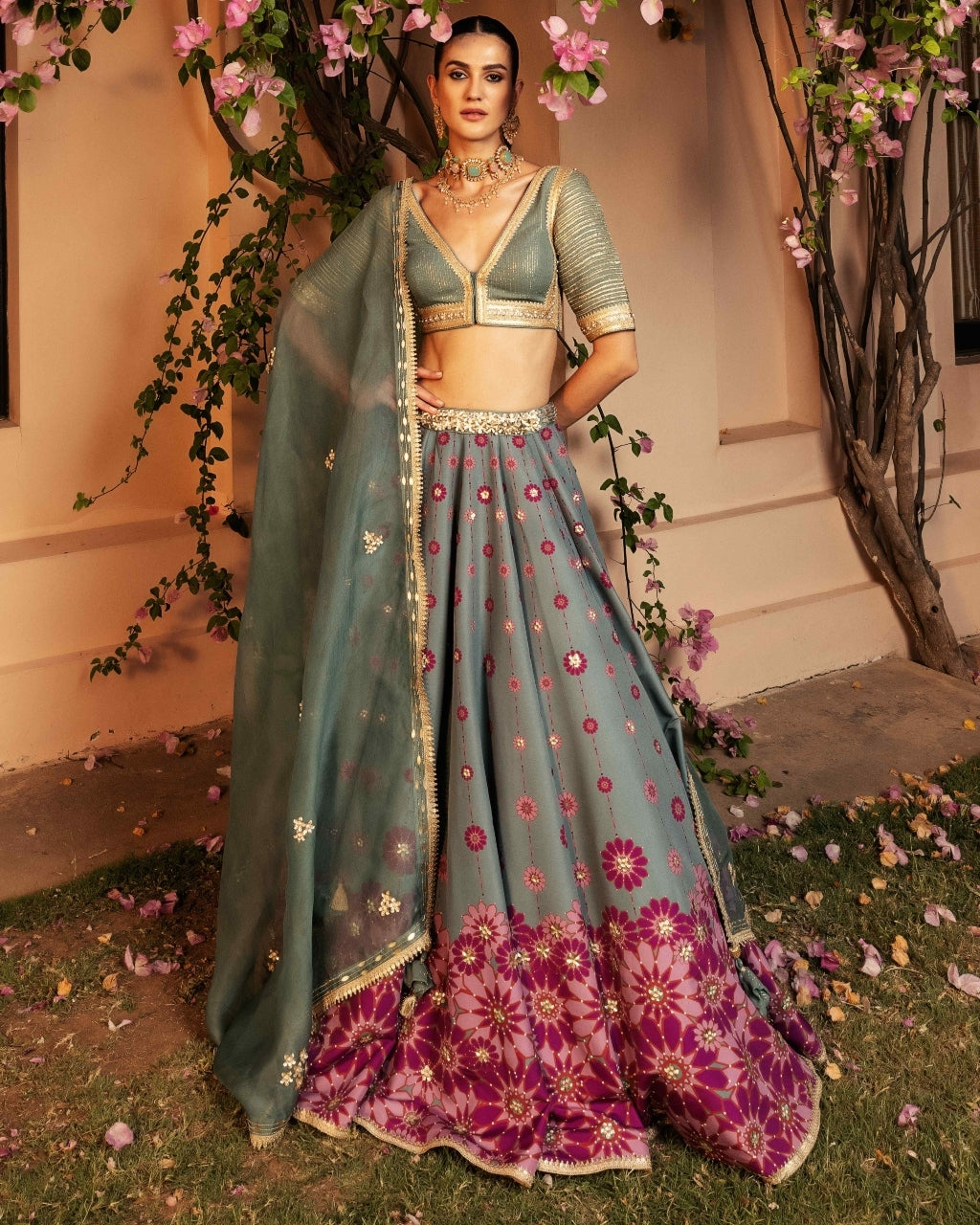 Nazreen Teal Lehenga Set