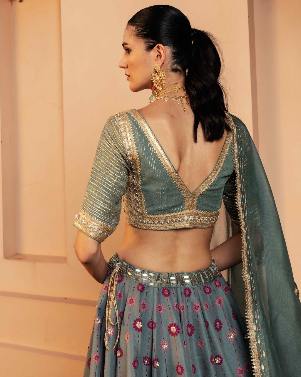 Nazreen Teal Lehenga Set