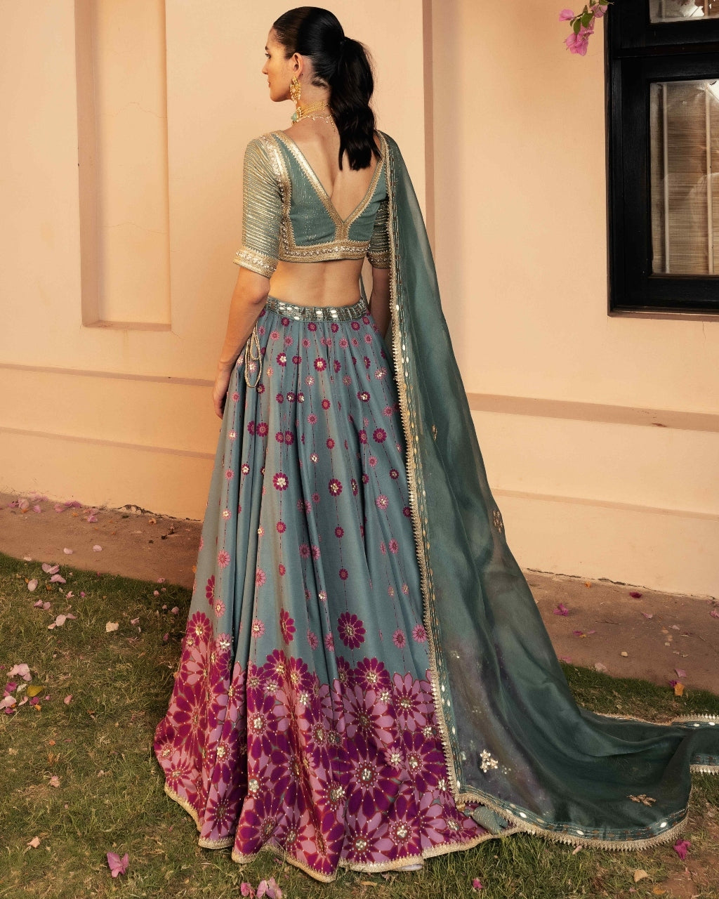 Nazreen Teal Lehenga Set