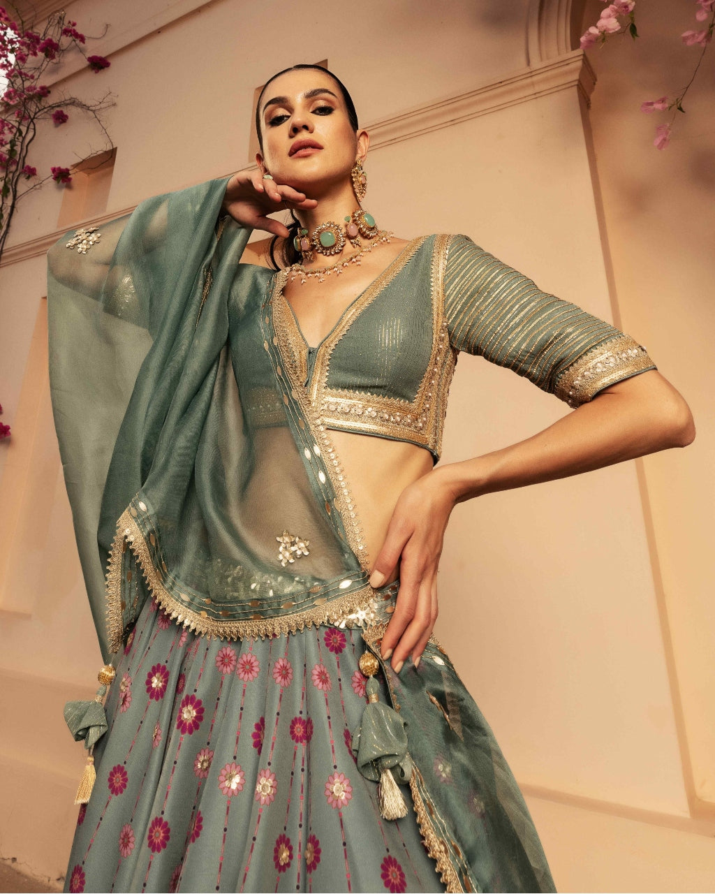 Nazreen Teal Lehenga Set