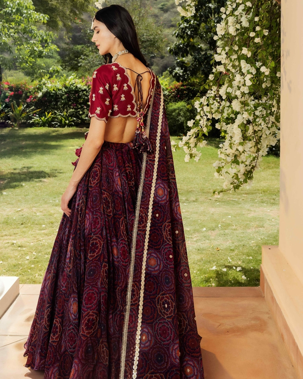 Bahaar Burgundy Scalloped Lehenga Set