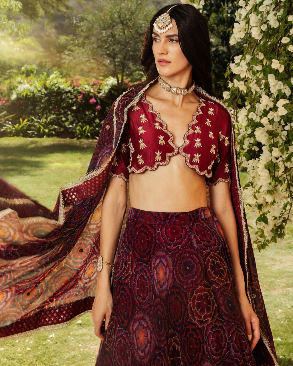 Bahaar Burgundy Scalloped Lehenga Set