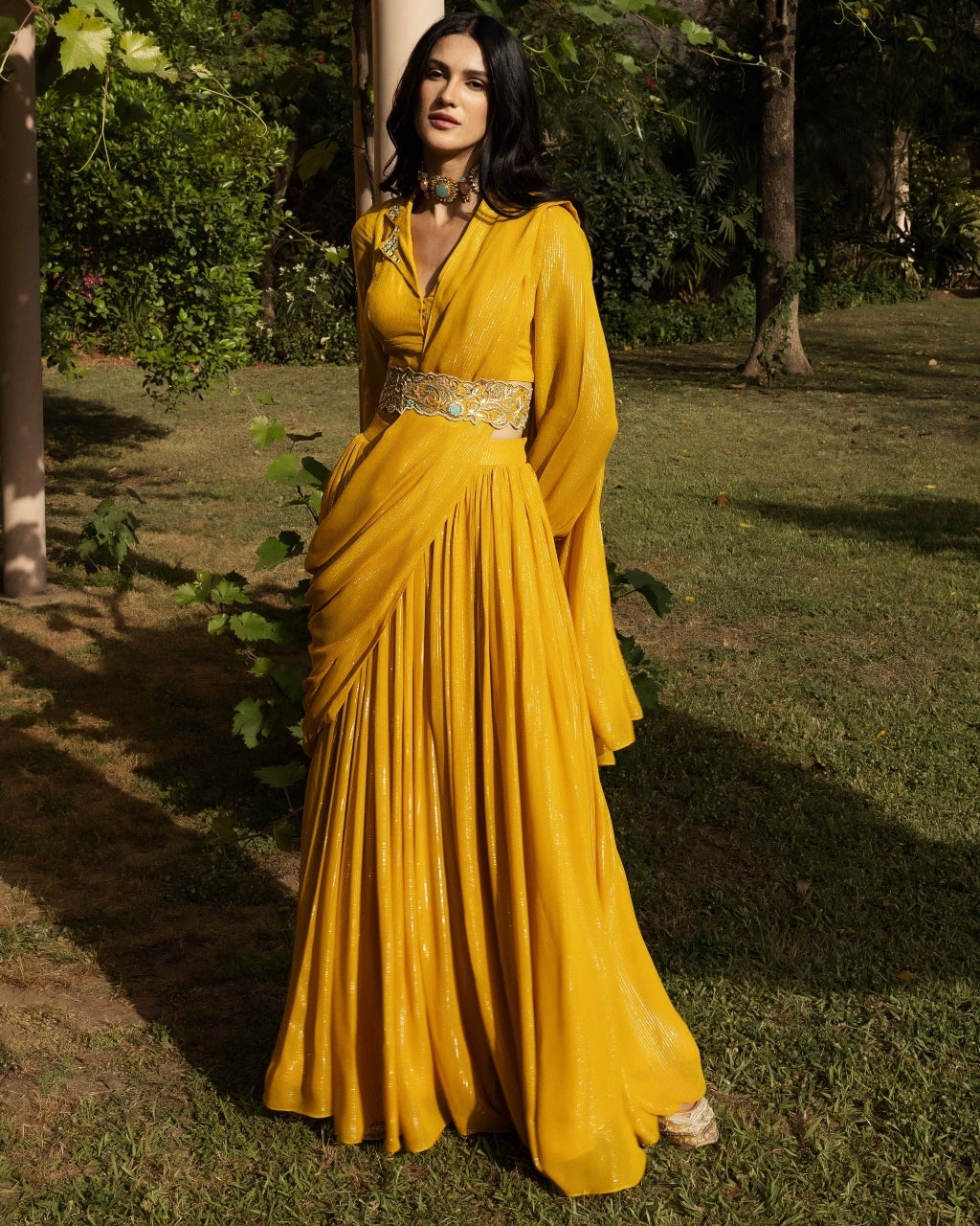 Amber Gharara Collared Sari Set