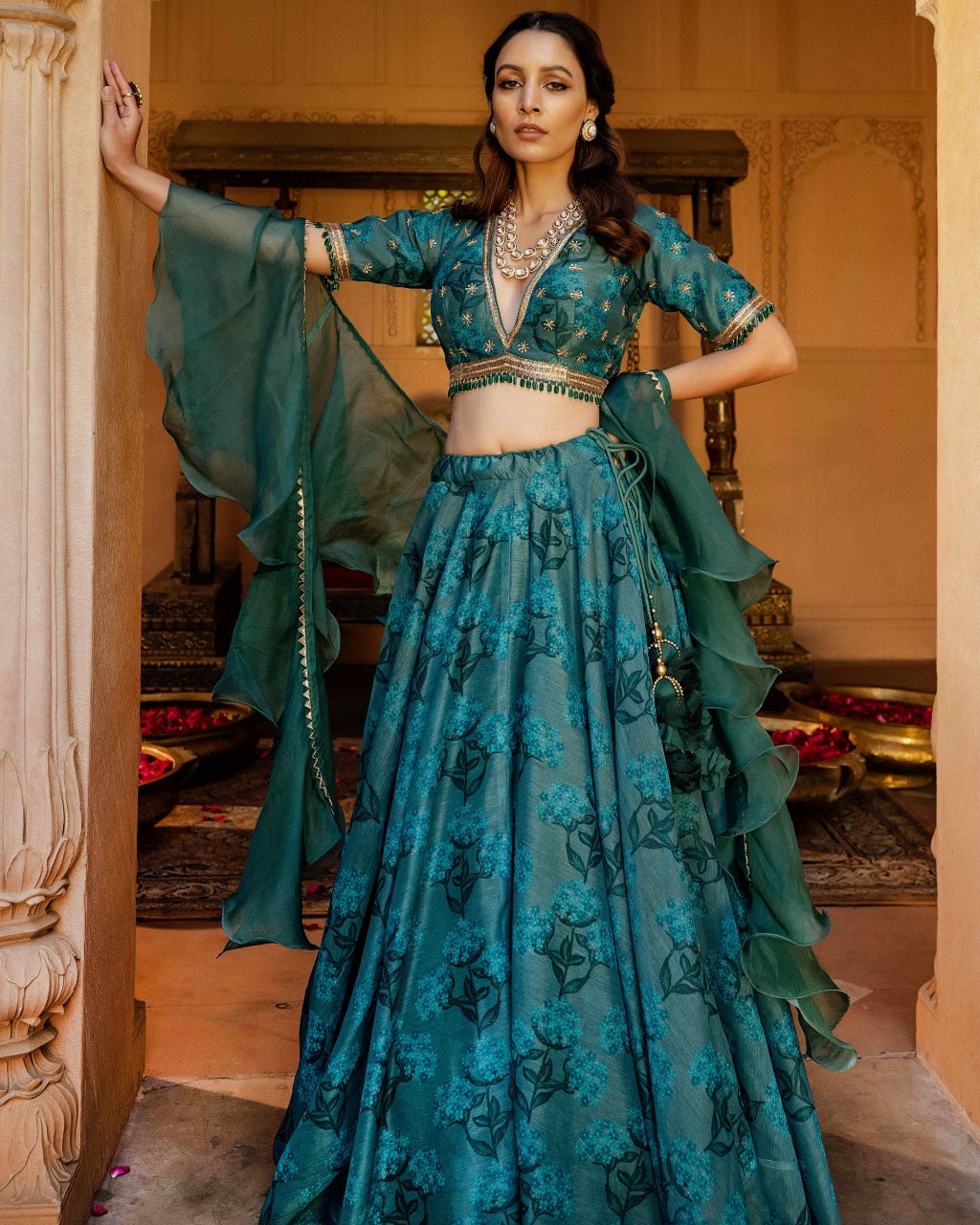 Gul Emerald Embroidered Lehenga Set