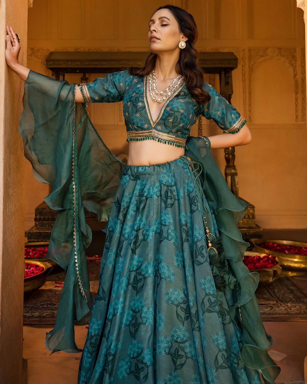 Gul Emerald Embroidered Lehenga Set