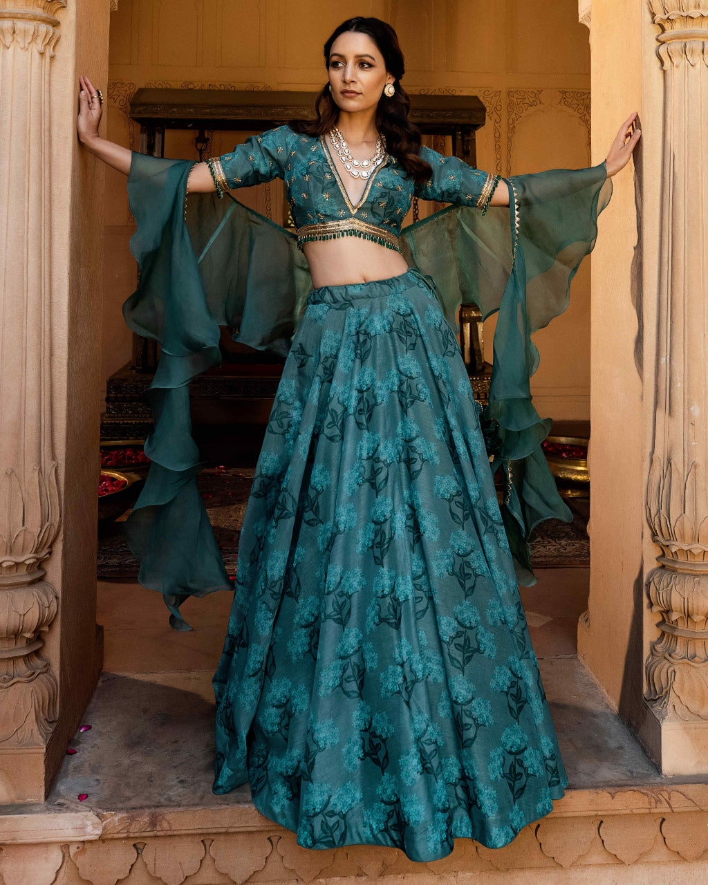 Gul Emerald Embroidered Lehenga Set