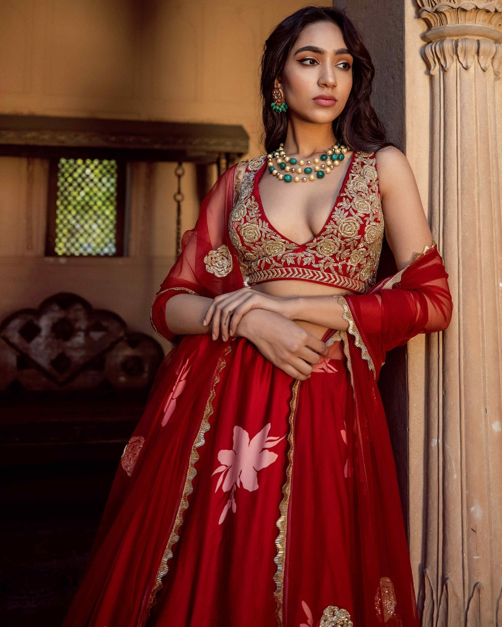 Zahra Ruby Embroidered Lehenga Set