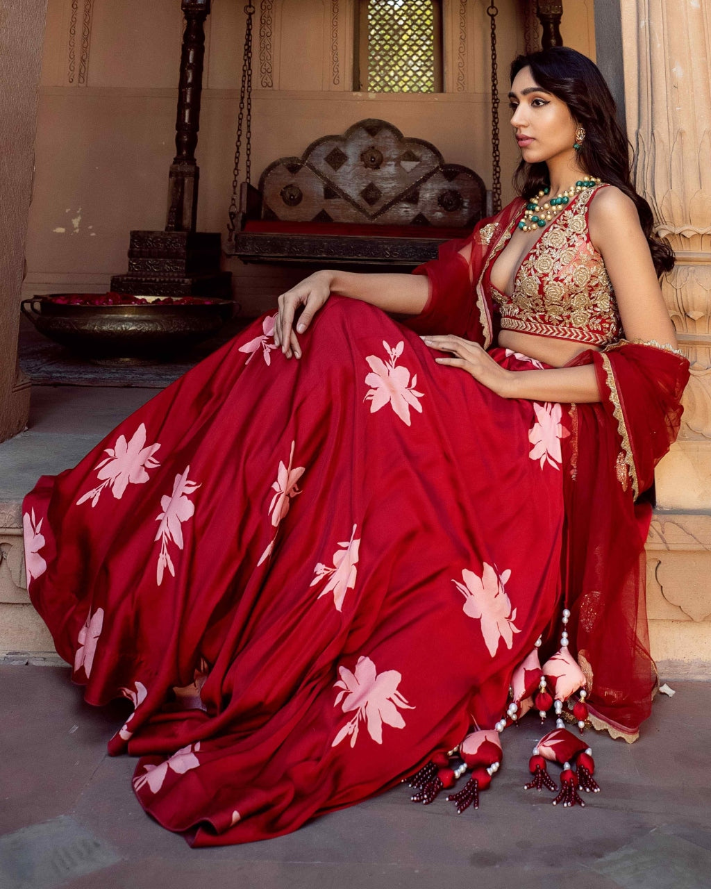 Zahra Ruby Embroidered Lehenga Set