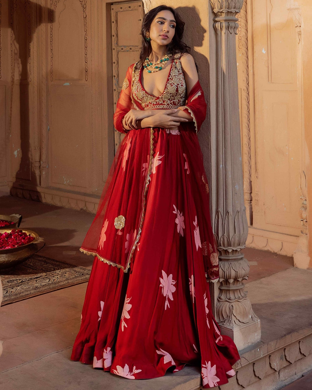 Zahra Ruby Embroidered Lehenga Set