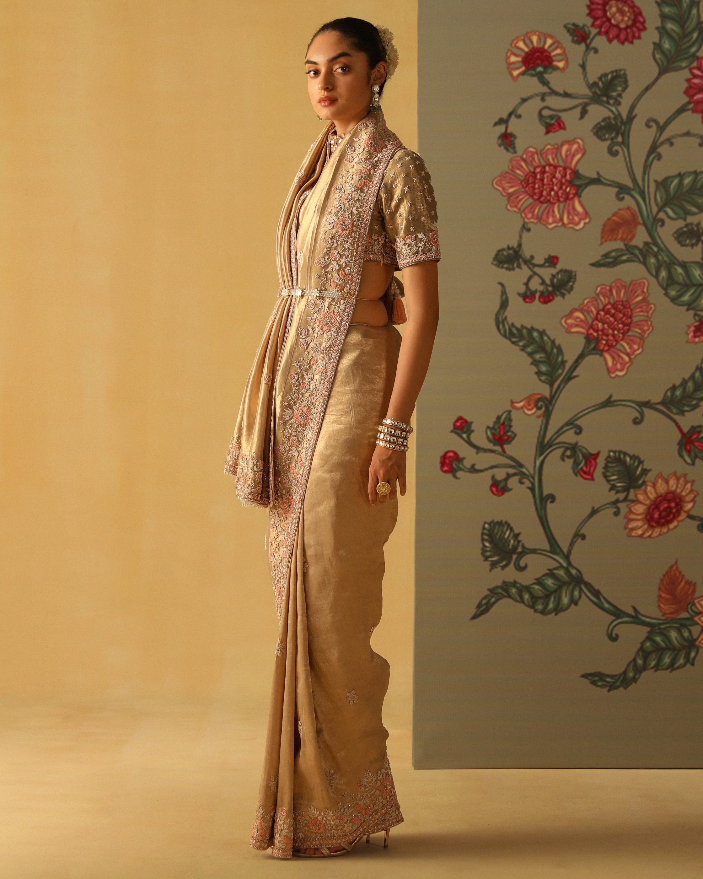Zeenat Gold Silk Sari Set