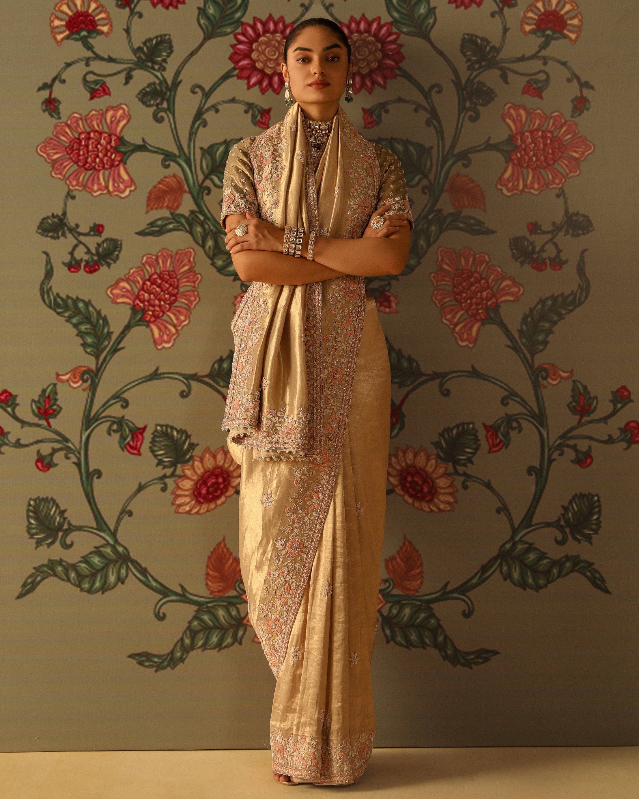 Zeenat Gold Silk Sari Set