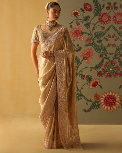 Zeenat Gold Silk Sari Set
