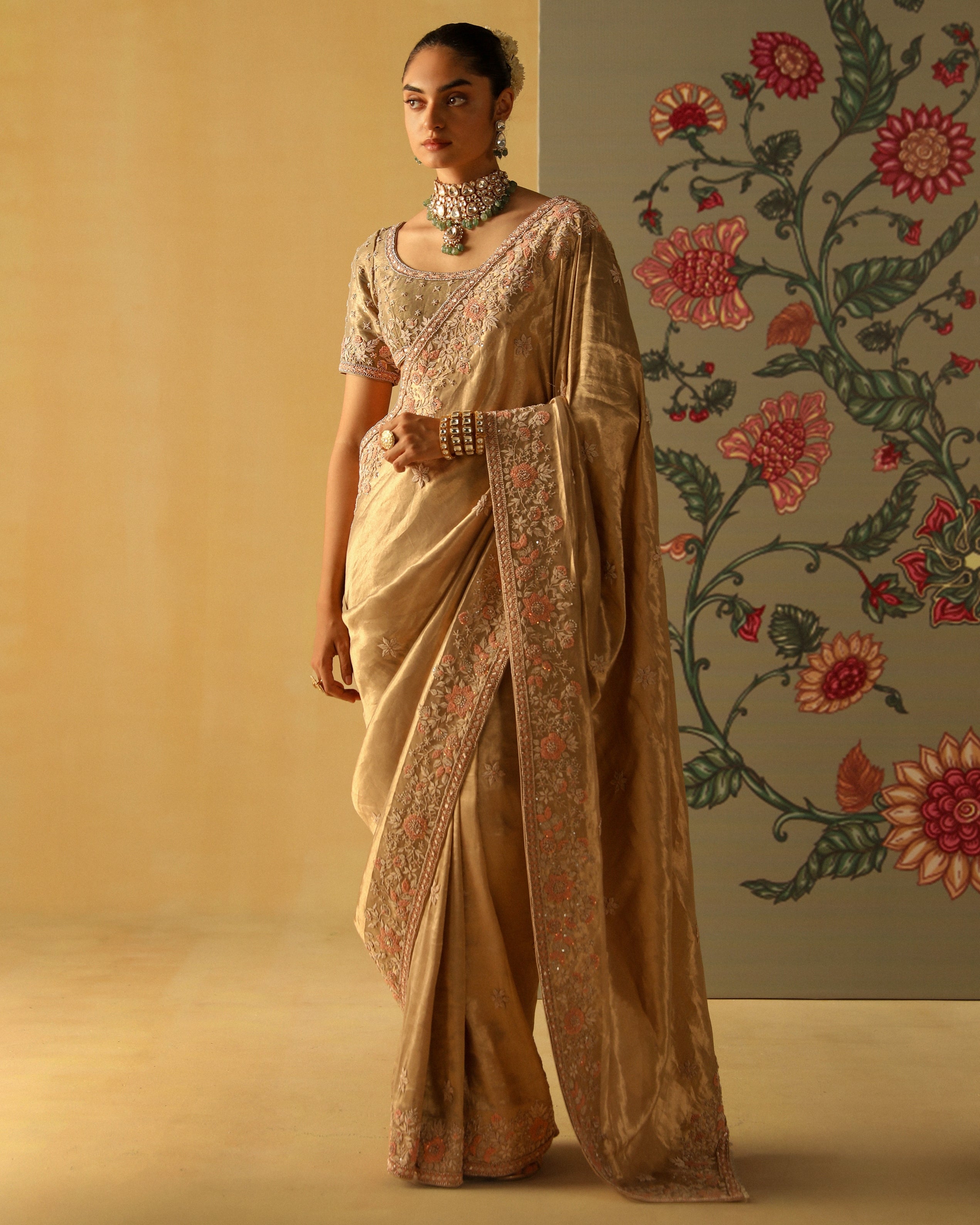 Zeenat Gold Silk Sari Set