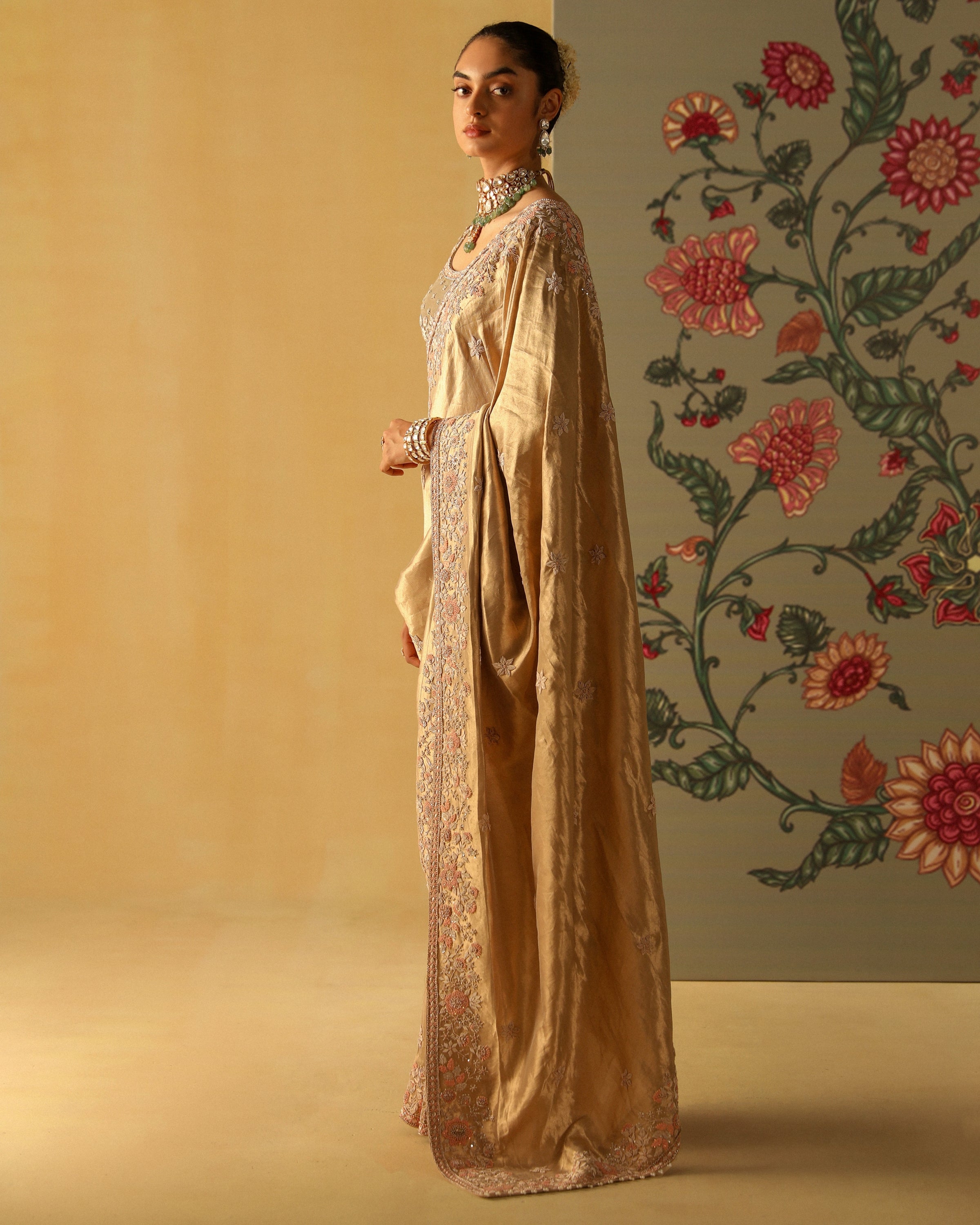 Zeenat Gold Silk Sari Set