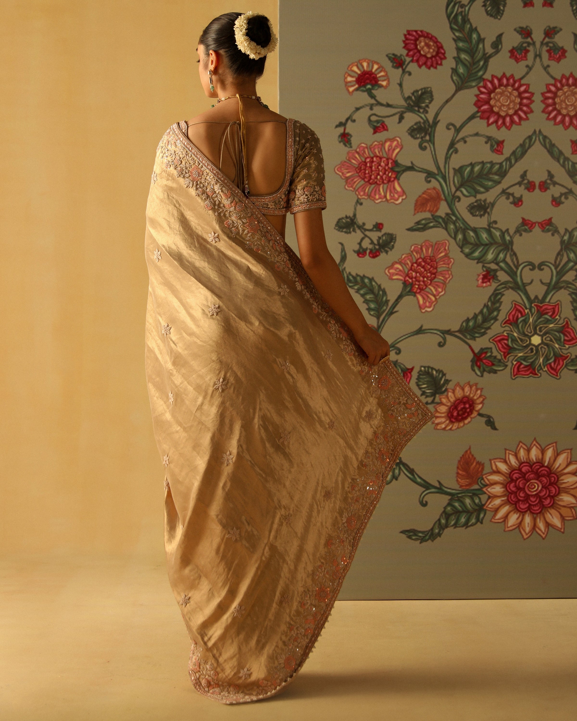 Zeenat Gold Silk Sari Set