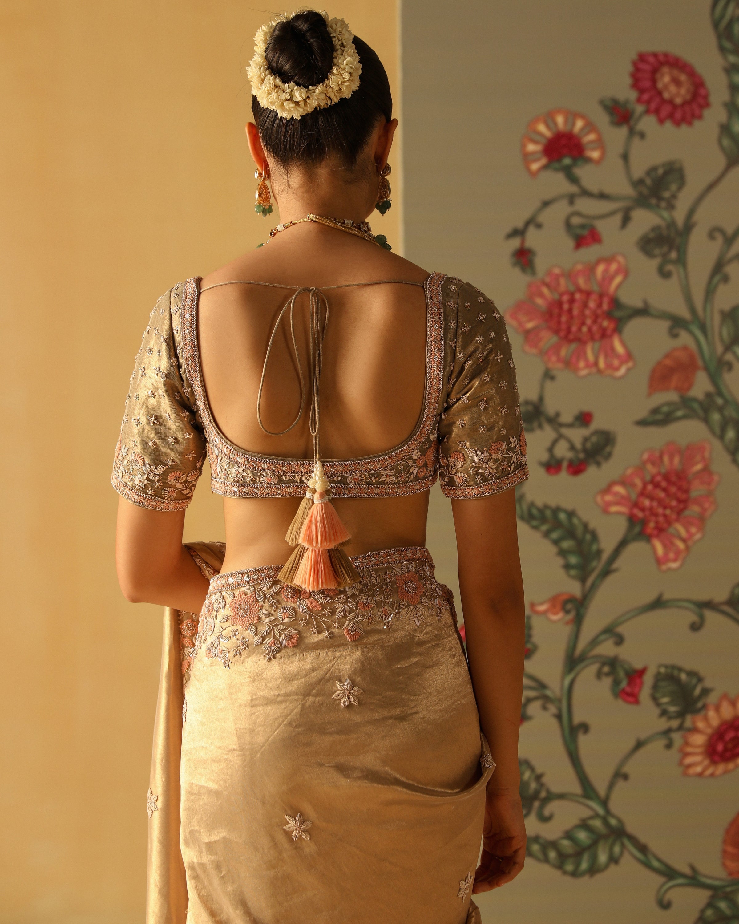 Zeenat Gold Silk Sari Set