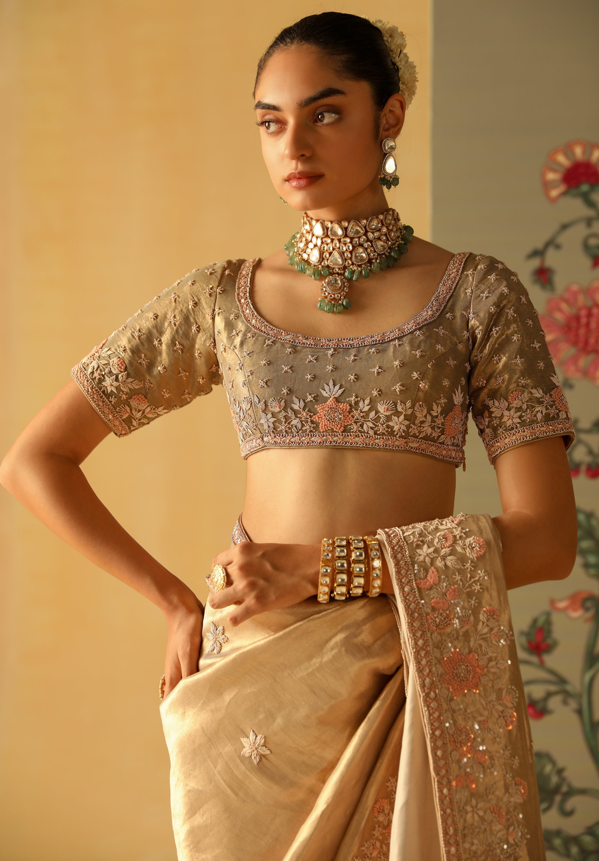 Zeenat Gold Silk Sari Set