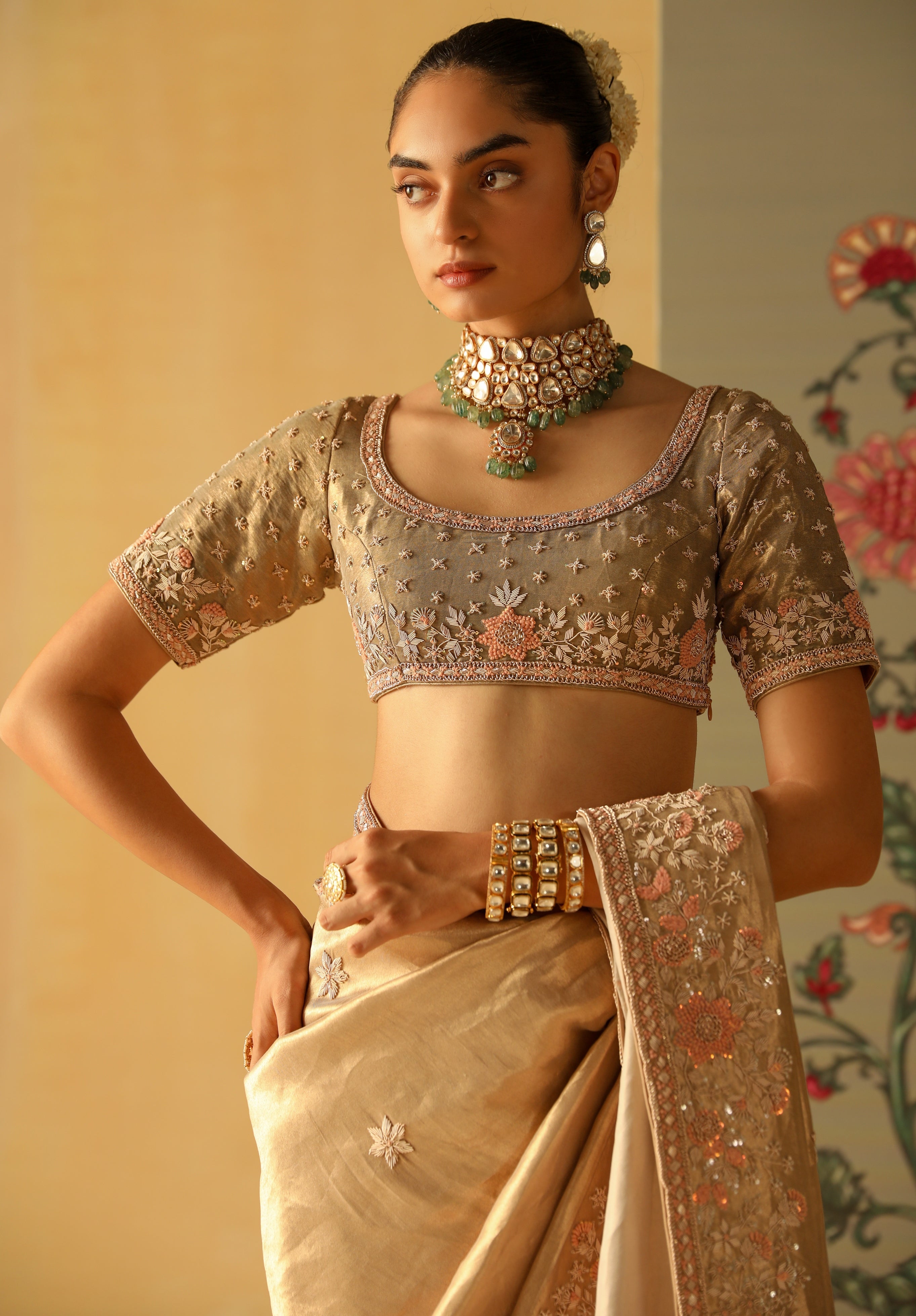 Zeenat Gold Silk Sari Set