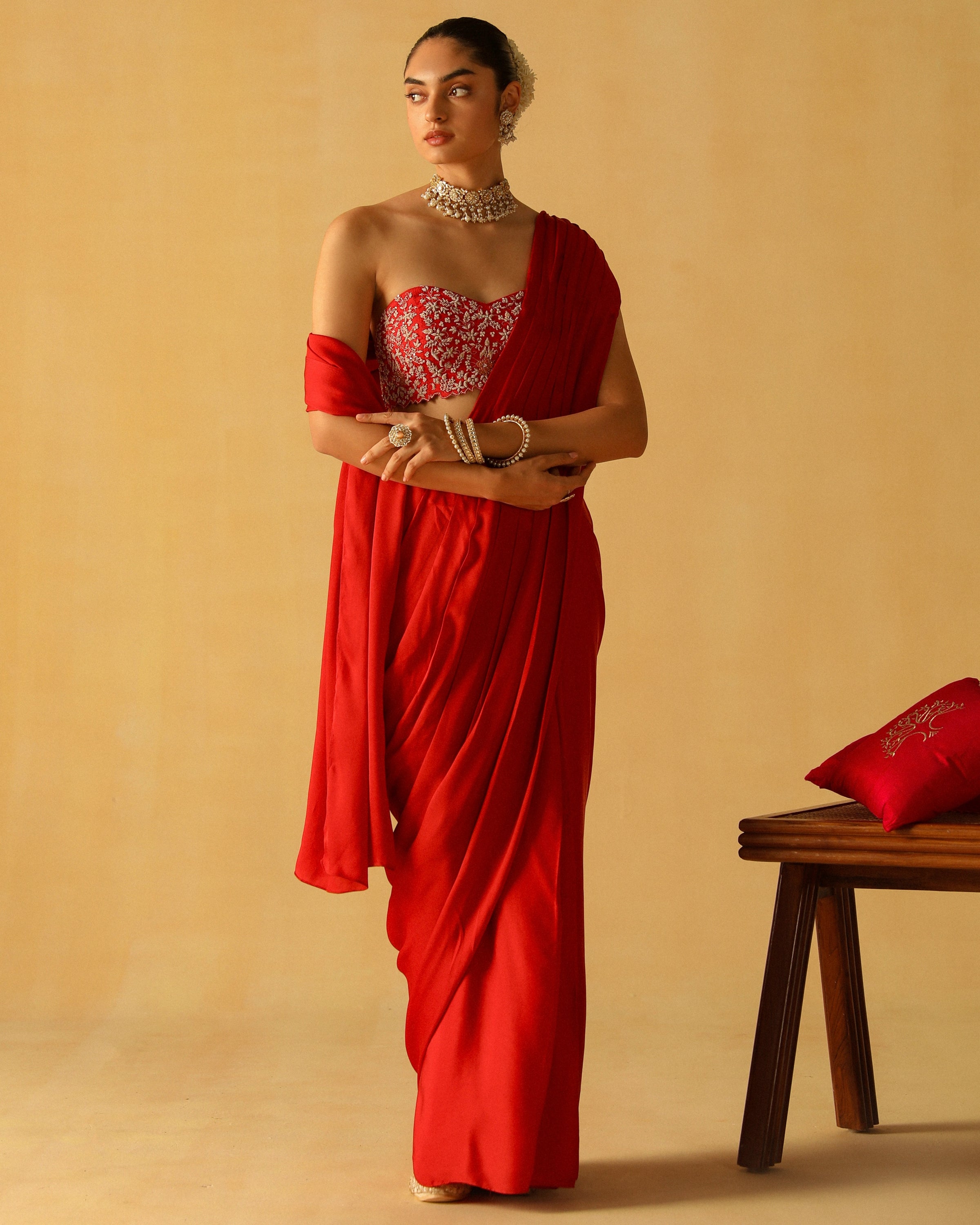 Rumaan Deep Red Sari Set