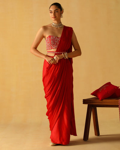 Rumaan Deep Red Sari Set