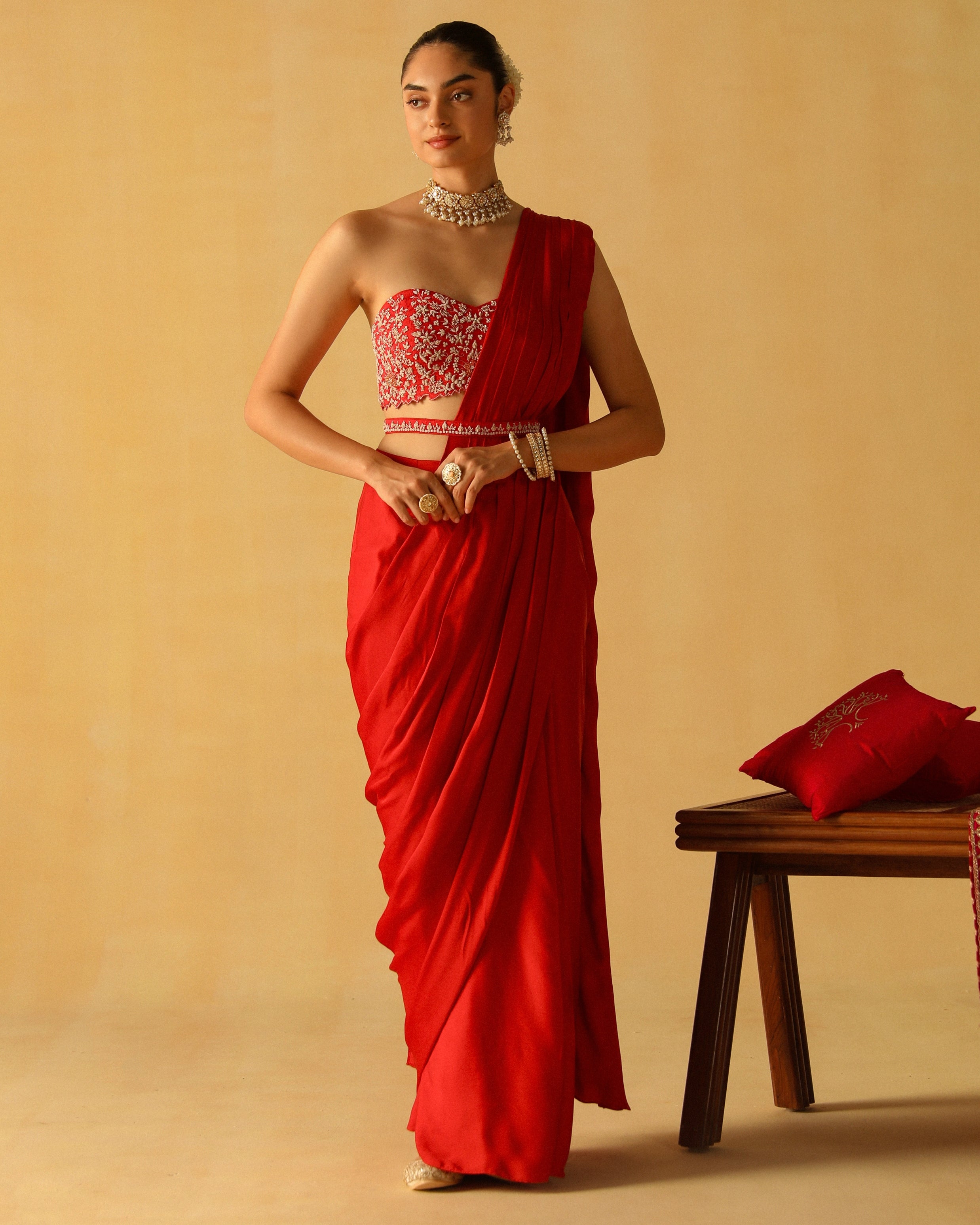 Rumaan Deep Red Sari Set