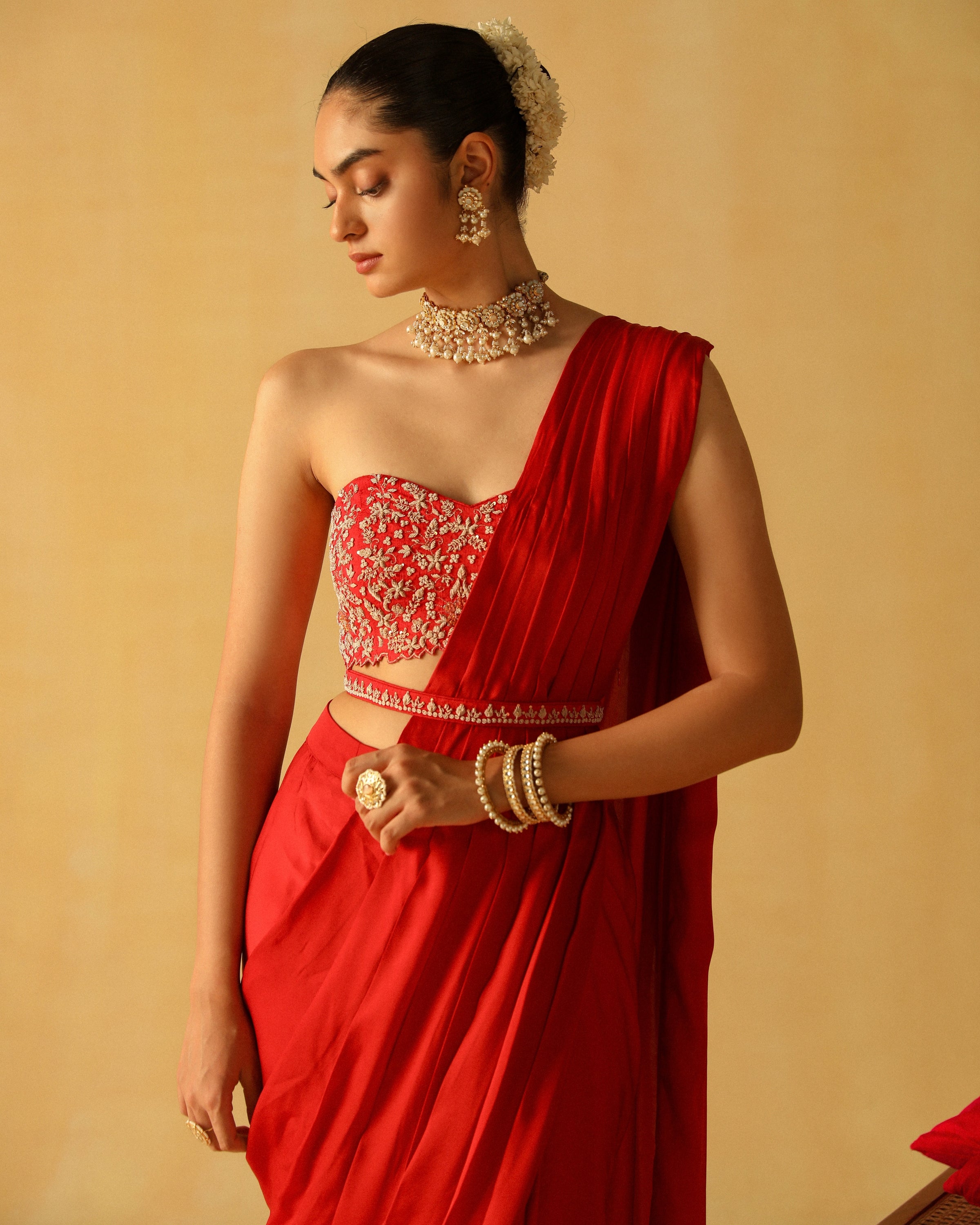 Rumaan Deep Red Sari Set