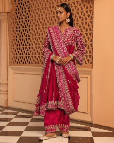 Aiman Short Knee Length Chauga With Salwar And Khada Dupatta