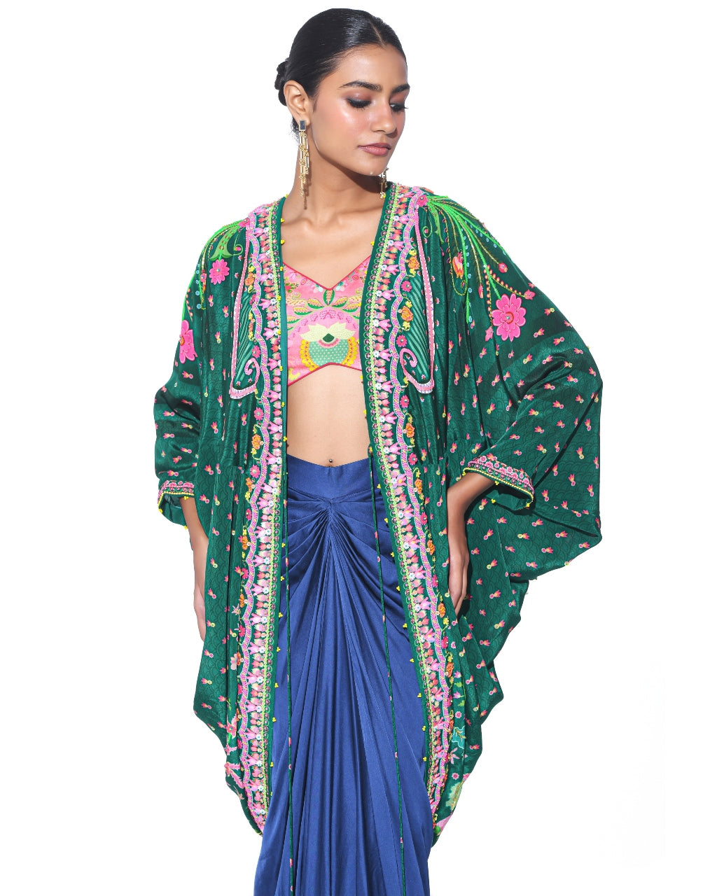 Emerald Hand Embroidered Shrug Set