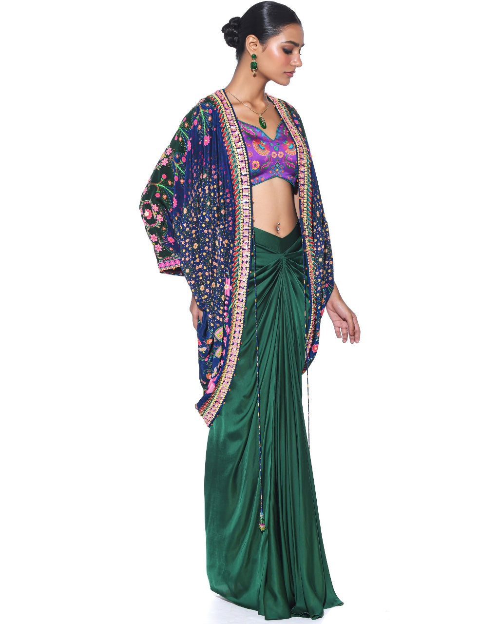 Oriental Blue Hand Embroidered Shrug Set