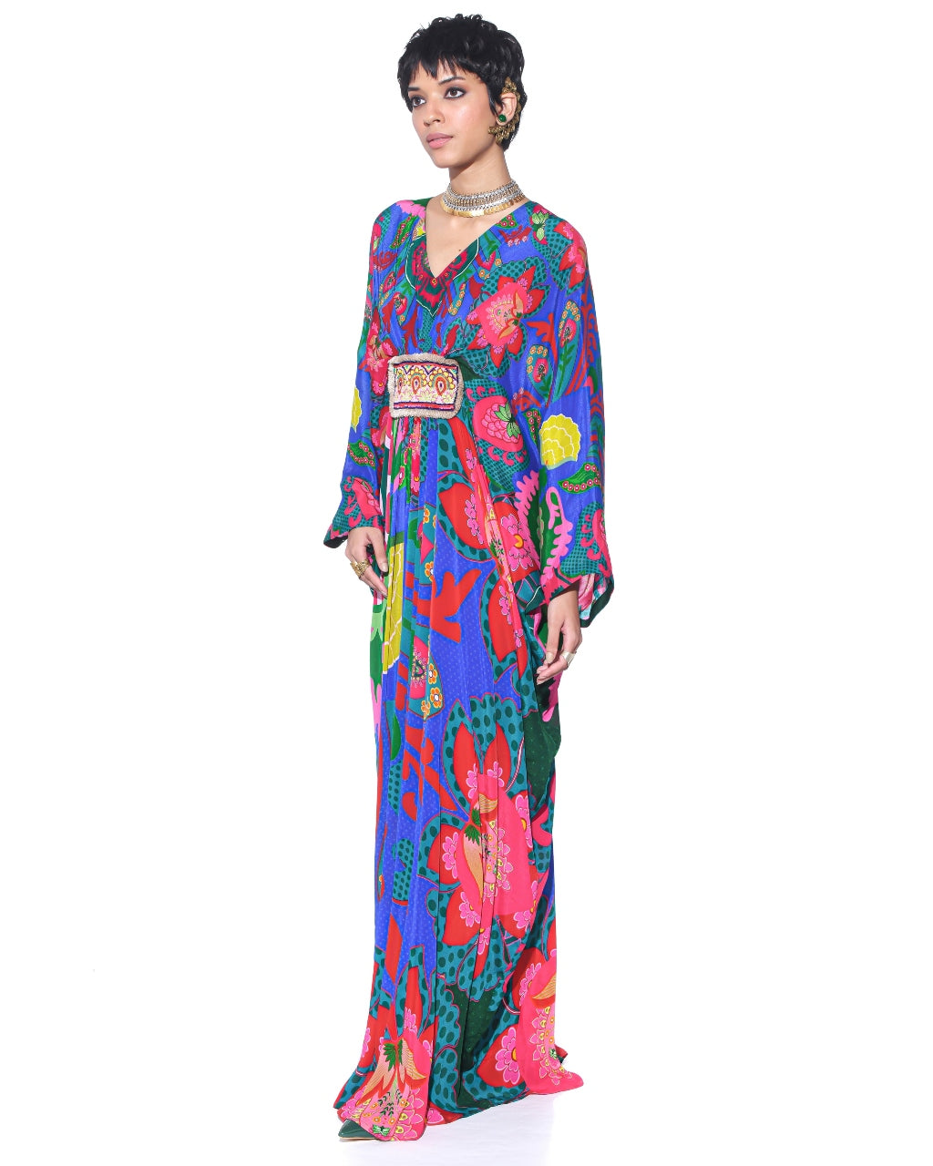 Electric Blue Royal Paisley Belt Kaftan