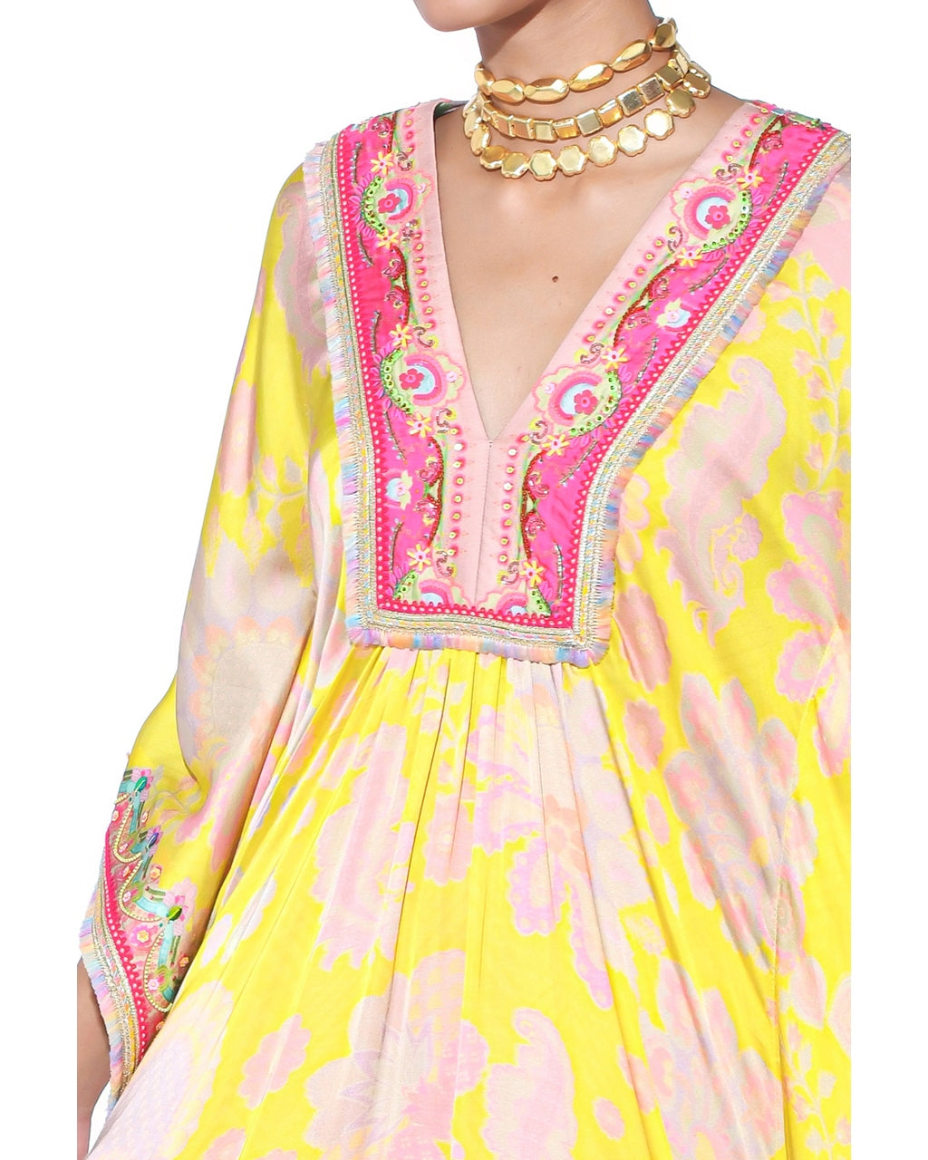 Bright Yellow Kaftan Top Set