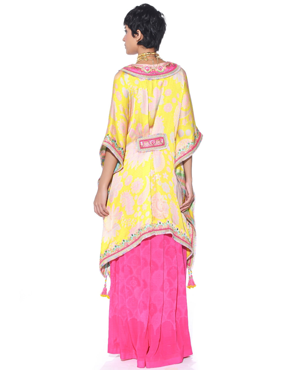 Bright Yellow Kaftan Top Set