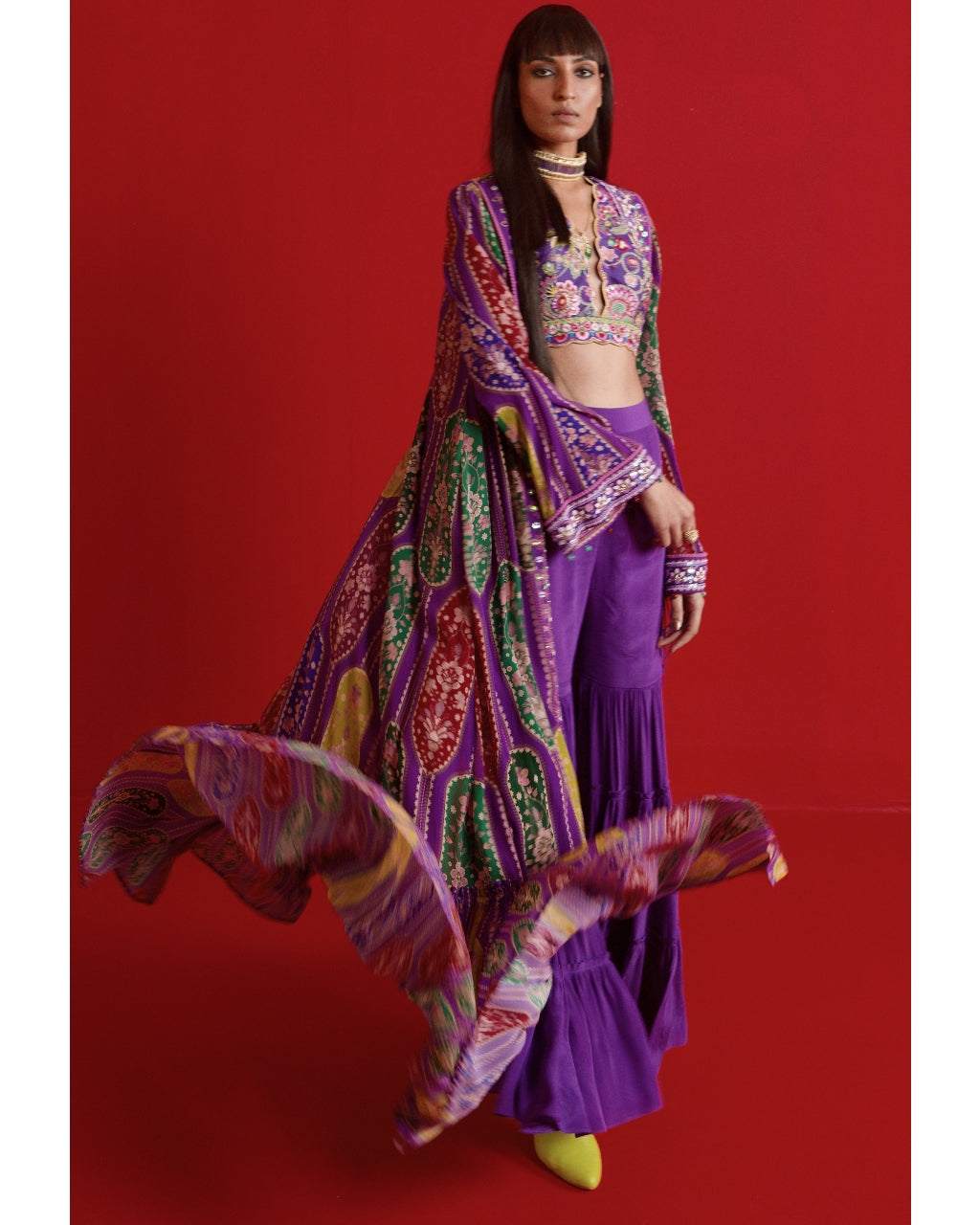 Violet Embroidered Shrug Gharara Set