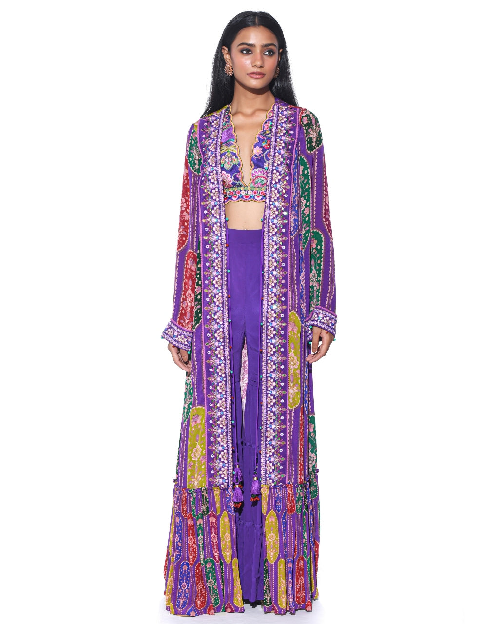 Violet Embroidered Shrug Gharara Set