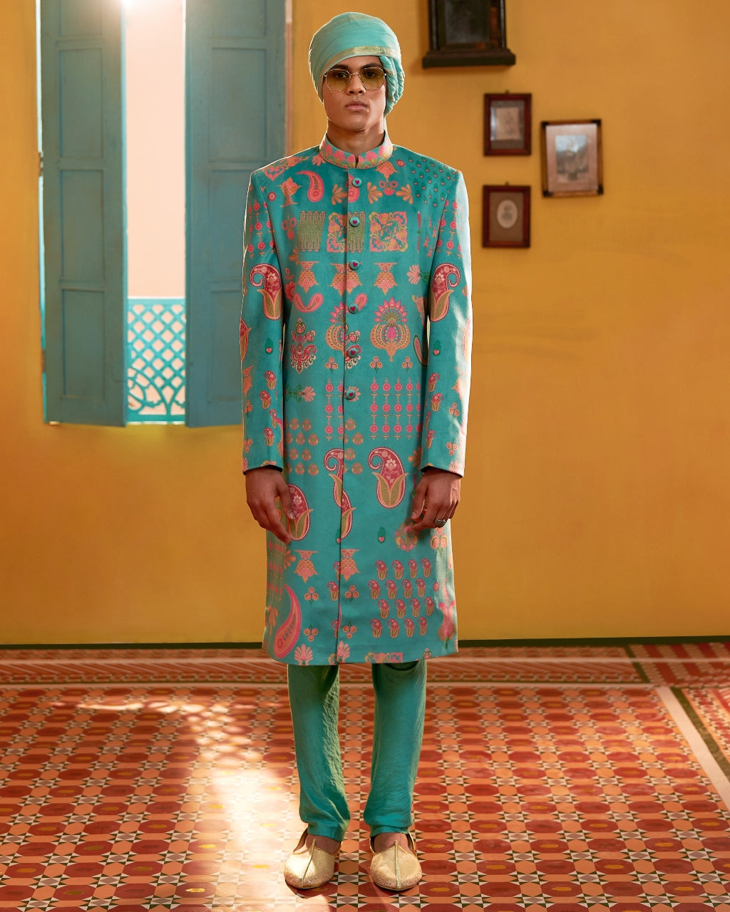 Signature Sea Green Sherwani Set