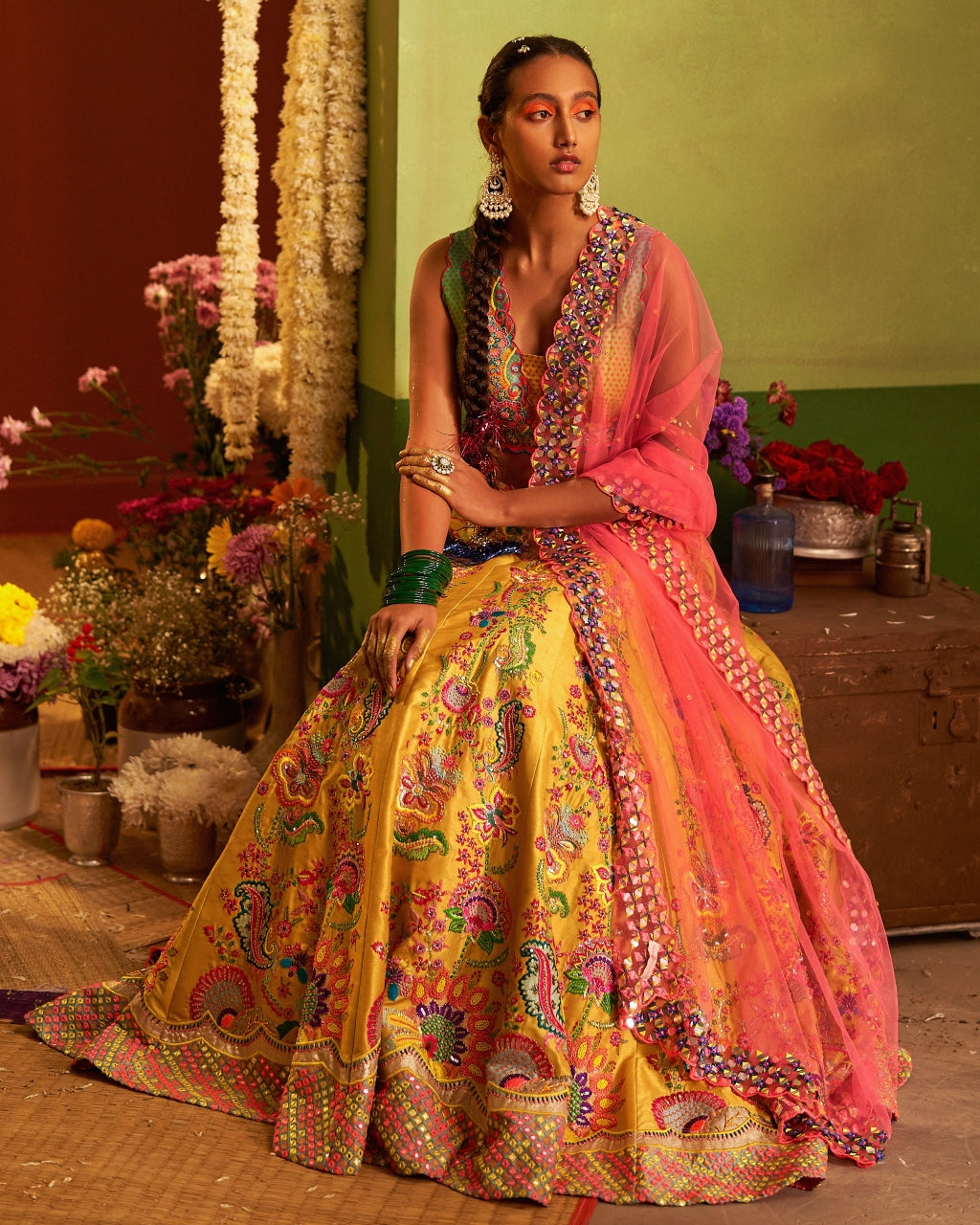 Signature Yellow Floral Embroidered Lehenga Set