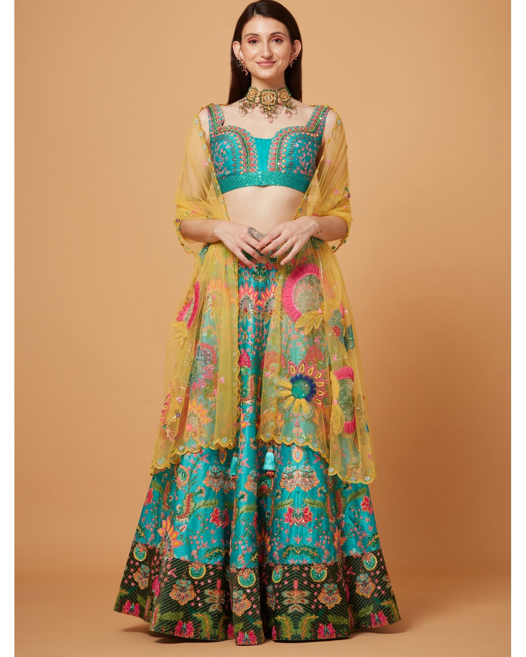 Sea Green Embroidered Lehenga Set