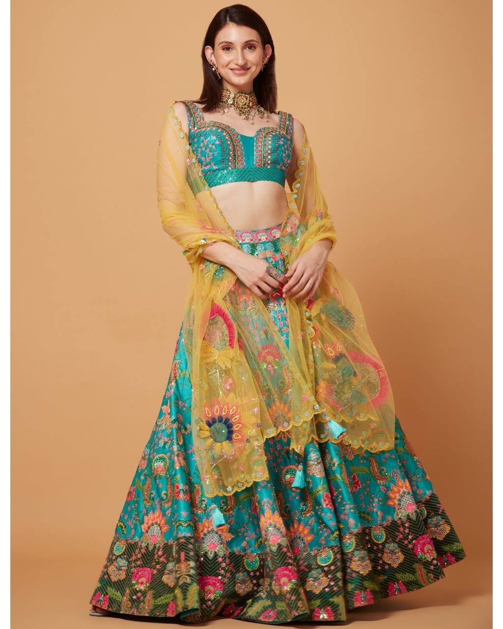 Sea Green Embroidered Lehenga Set