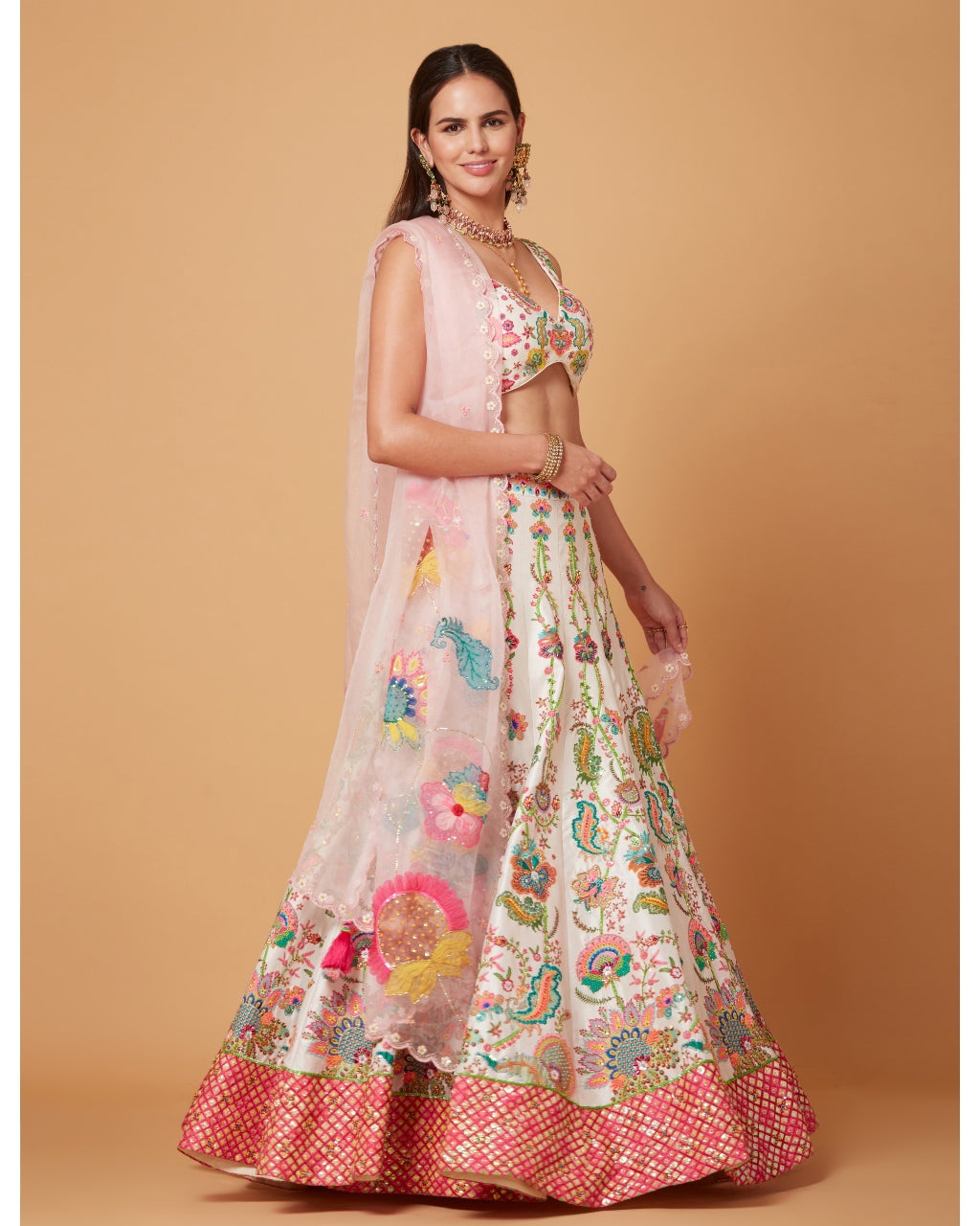 Blush Ivory Floral Embroidered Lehenga Set