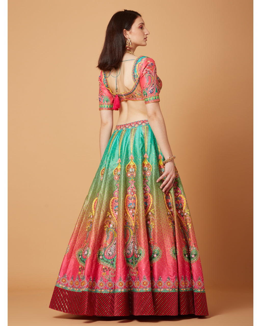 Green-Pink Ombre Embroidered Lehenga Set