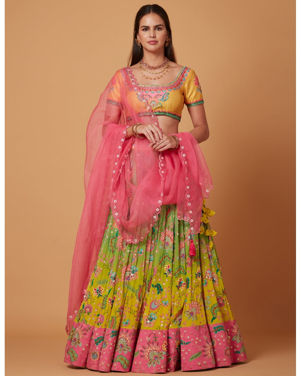 Yellow-Green Ombre Embroidered Lehenga Set